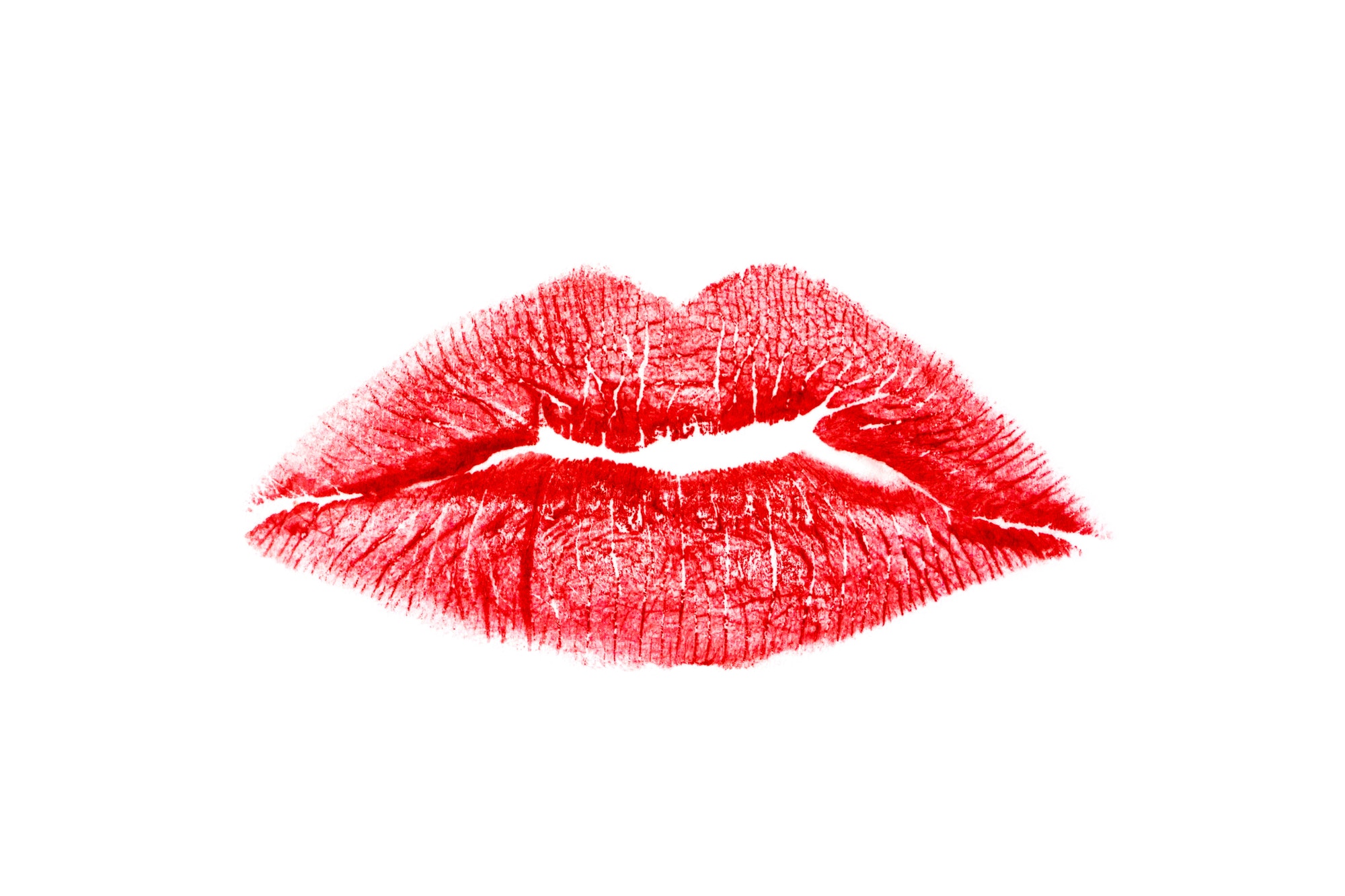 Print of red Female`s Lips Isolated on White.